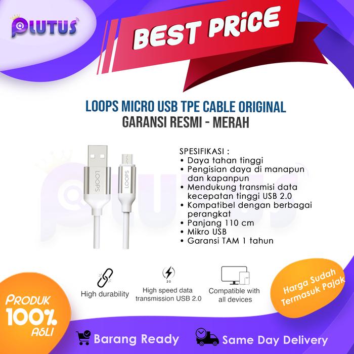 Gambar Kabel Data/USB Loops Micro USB TPE Cable 110CM ORIGINAL - Silver dari PLUTUS ID undefined Tokopedia