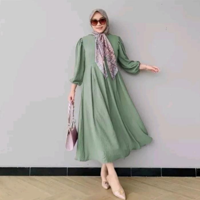 Gambar Midi Dress Aleysa Gamis Remaja Fashion Muslim Wanita - sage, S dari By Raffasya Shop undefined Tokopedia