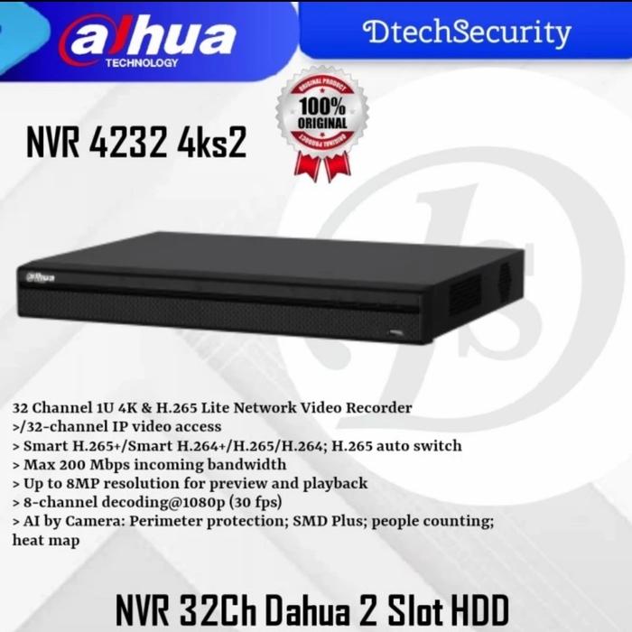 Gambar NVR 32 CH DAHUA DHI 4232-4KS2 +HARDISK 2 TB dari CCTVTOP undefined Tokopedia
