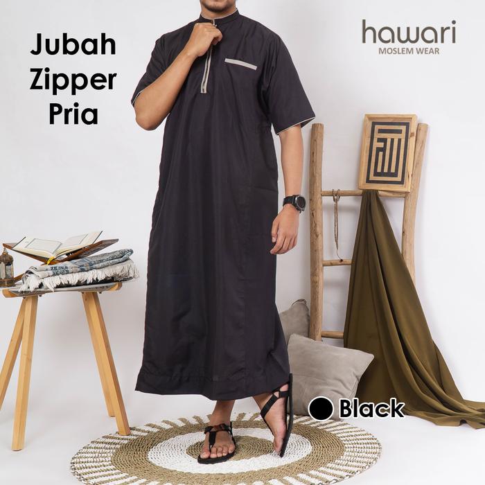 Gambar Jubah Gamis Pria Lengan Pendek Abu Bakar by Hawari - Hitam, M dari Baju Berkah Official undefined Tokopedia
