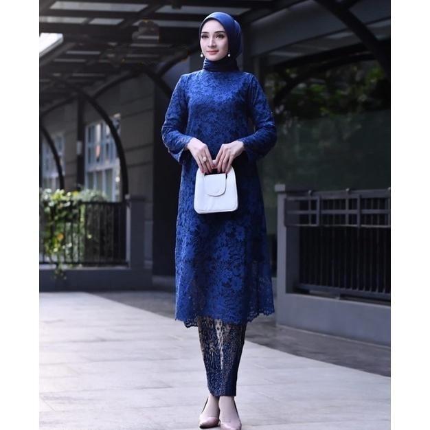 Gambar Set Kebaya Tunik Brukat Modern Simple LILAC Dress Kondangan Wanita - NAVY dari ButikKebayaModis undefined Tokopedia
