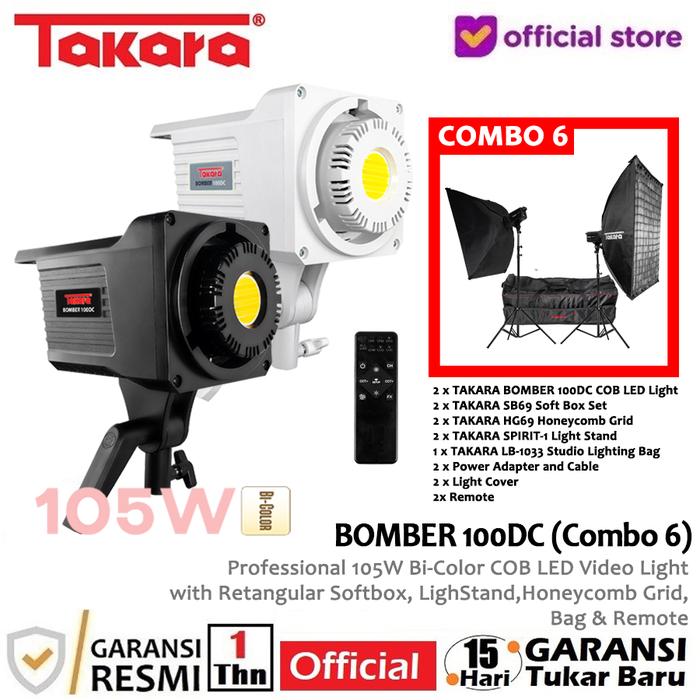 Gambar Takara BOMBER 100DC Professional Bi-Color 105W COB LED Video Light - COMBO 6, Hitam dari Takara Indonesia undefined Tokopedia