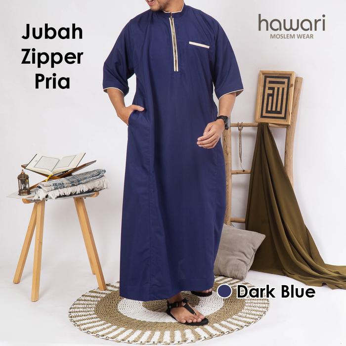 Gambar Jubah Gamis Pria Lengan Pendek Abu Bakar by Hawari - Biru, 5XL dari Baju Berkah Official undefined Tokopedia