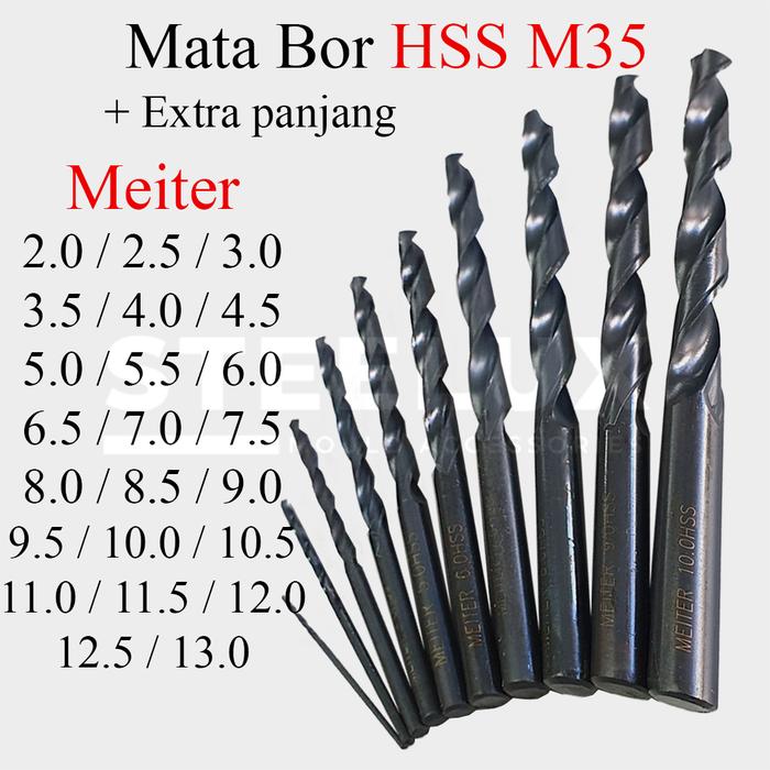 Gambar Mata Bor Besi HSS Meiter Long 2.0/2.5/3.0/3.5/4.0/4.5/5.0/5.5/6.0/6.5/7.0/7.5/8.0/8.5/9.0/9.5/10.0/10.5/11.0/11.5/12.0/12.5/13.0 Straight Shank Twist Drill M35 Bore dari Steelux Mould Accessories undefined Tokopedia