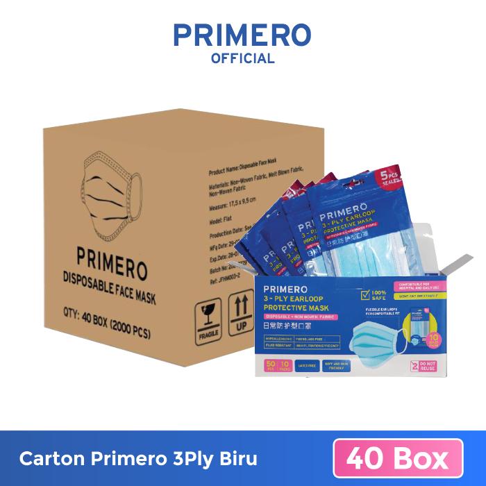Gambar PRIMERO Masker 3ply Putih - Karton - 3ply Biru dari PRIMERO STORE OFFICIAL Kota Tangerang Tokopedia