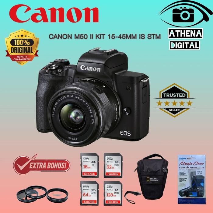 CANON EOS M50 II KIT 15-45MM IS STM CANON M50 MARK II KIT 15-45MM BODY  ONLY, PAKET 128GB di Athena Digital Tokopedia