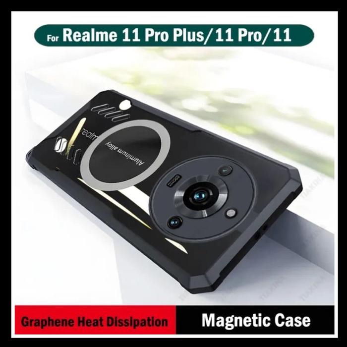 Gambar Realme 11 Pro / 11 Pro Plus 4G Case Cooling Magnetic HardCase Cover PC - HITAM. , REALME 11 PRO  dari Markas acc 88 undefined Tokopedia