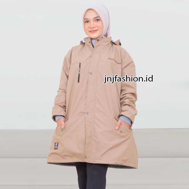 Gambar Jacket Wanita Premium Safiera Long Hijab Parachute Tebul Kekinian - Khaki, L dari jnjfashion.id undefined Tokopedia