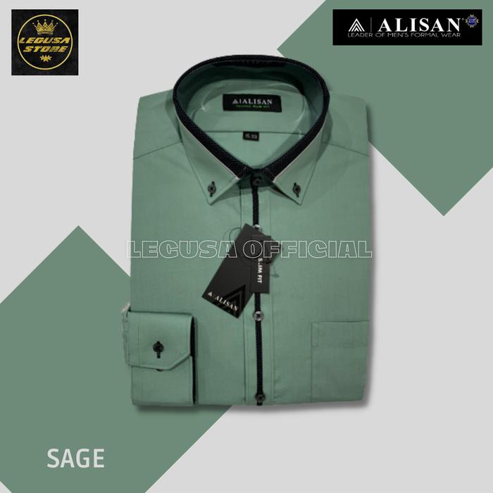 Gambar Kemeja Alisan Lengan Panjang Polos Kombinasi Spesial Slim-fit Katun - Hijau sage, 16-34 (XL) dari LEGUSA SUPER GROSIR undefined Tokopedia