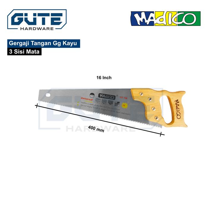 Gambar Gergaji Tangan 3 Mata / Handsaw MADICO Untuk Kayu / Triplek / Pipa PVC - MDC SAW 16 Inch dari Gute Hardware undefined Tokopedia
