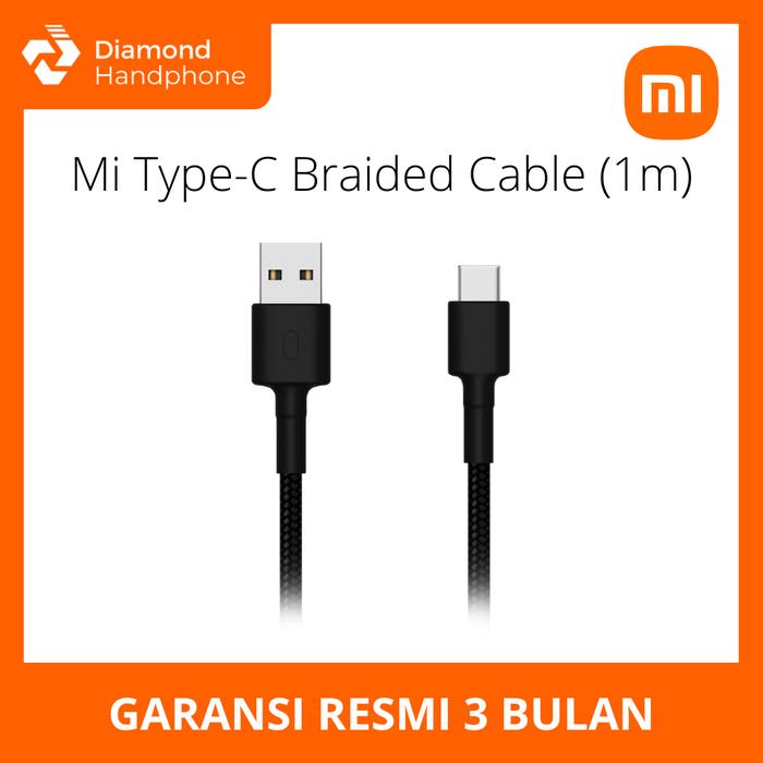 Kabel Charger Cable Xiaomi Mi USB C Type C Braided Cable meter 100cm  Black