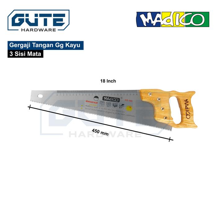 Gambar Gergaji Tangan 3 Mata / Handsaw MADICO Untuk Kayu / Triplek / Pipa PVC - MDC SAW 18 Inch dari Gute Hardware undefined Tokopedia