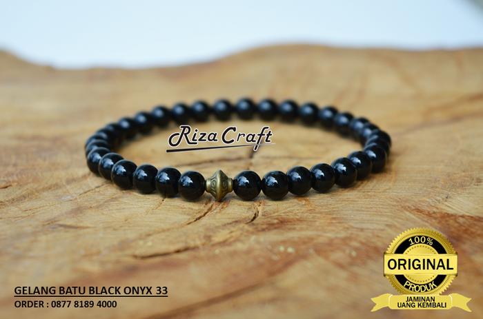 Gambar Gelang Tasbih Batu Akik Black Onyx Hitam 33 Butir Kualitas Terbaik - Elastis dari Watu Kayu Craft undefined Tokopedia