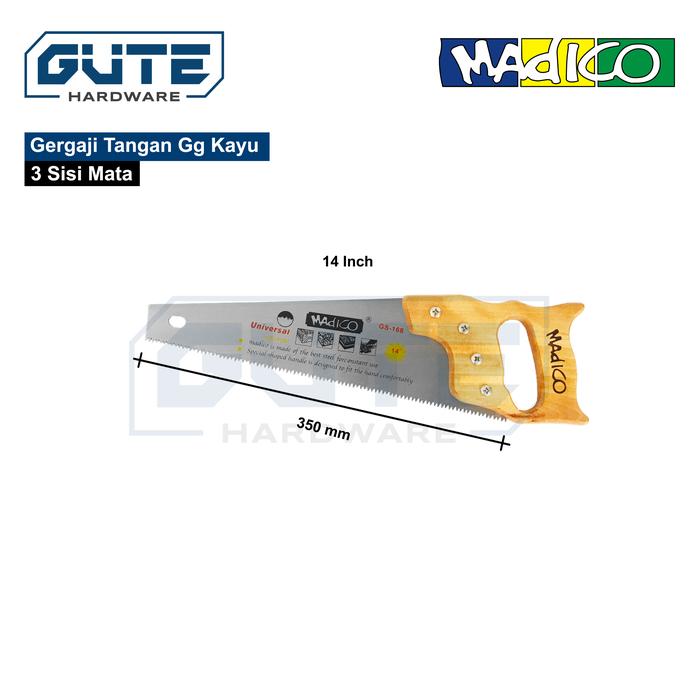 Gambar Gergaji Tangan 3 Mata / Handsaw MADICO Untuk Kayu / Triplek / Pipa PVC - MDC SAW 14 Inch dari Gute Hardware undefined Tokopedia