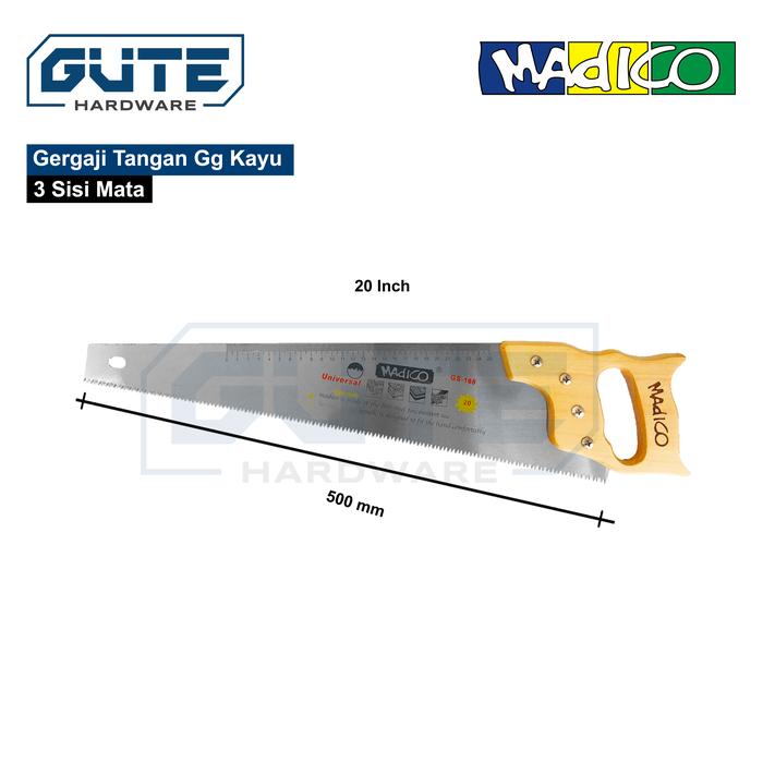 Gambar Gergaji Tangan 3 Mata / Handsaw MADICO Untuk Kayu / Triplek / Pipa PVC - MDC SAW 20 Inch dari Gute Hardware undefined Tokopedia