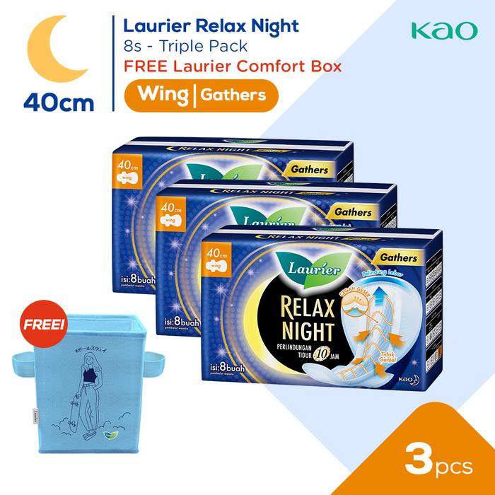 Gambar Laurier Relax Night Wing Gathers 8s Triplepack + Gift - Pembalut 40cm dari KAO Indonesia undefined Tokopedia