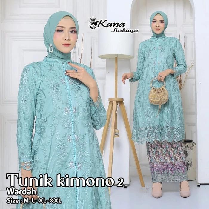 Gambar SETELAN KEBAYA PESTA TUNIK TILLE KIMONO +ROK PLISKET M-XXL - SET, WARDAH, XL dari Momme Collection undefined Tokopedia