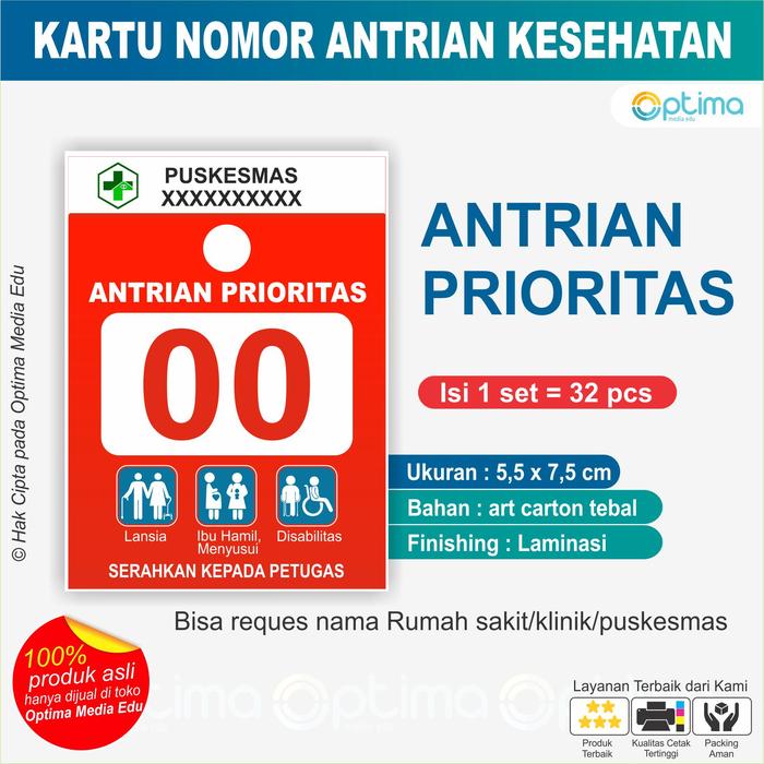 Gambar KARTU NOMOR ANTRI / ANTRIAN BANK , PUSKESMAS, KLINIK, DOKTER, BIDAN, M - Prioritas, 1 - 32 dari Optima Media Edu undefined Tokopedia
