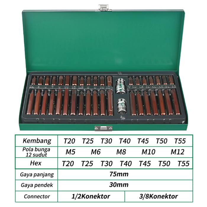 Promo ISKU Mata Sok Bintang 40Pcs Hex Torx Spline Bit Set S2 Steel ...