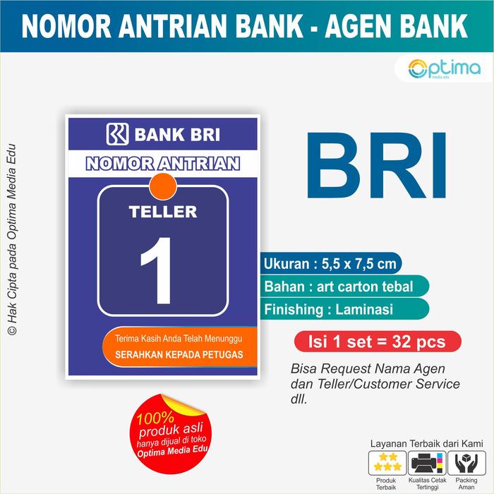 Gambar Kartu Nomor Antri / Antrian Agen Bank / Bank / Pegadaian / Teller / CS - BRI, 1 - 32 dari Optima Media Edu undefined Tokopedia