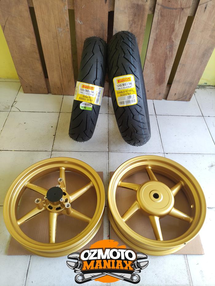Gambar Wheel Set Velg Vrossi Sanca Aerox 155 + Ban Pirelli Diablo Rosso - Aerox Down Size, White dari OZmotomaniax undefined Tokopedia