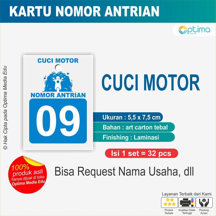 Gambar Kartu Nomor Antri / Antrian Bengkel / Warung / Cuci motor /BARBERSHOP - CUCI MOTOR, 1 - 96 dari Optima Media Edu undefined Tokopedia