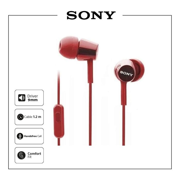 Gambar Sony MDR EX155AP In Ear Earphone with microphone Handsfree MDR-EX155AP Earbuds Headphone - Merah dari Click & Go Tokopedia undefined Tokopedia