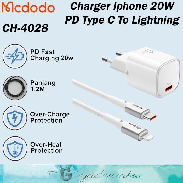 Gambar MCDODO Charger + Kabel Set iPhone 11 12 13 Pro Max 20W PD QC3.0 Apple - WHITE 20W dari GADVENTIA undefined Tokopedia