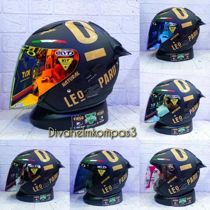 Jual HELM HALF FACE KYT GALAXY BLACK DOF PAKET GANTENG LEOPARD