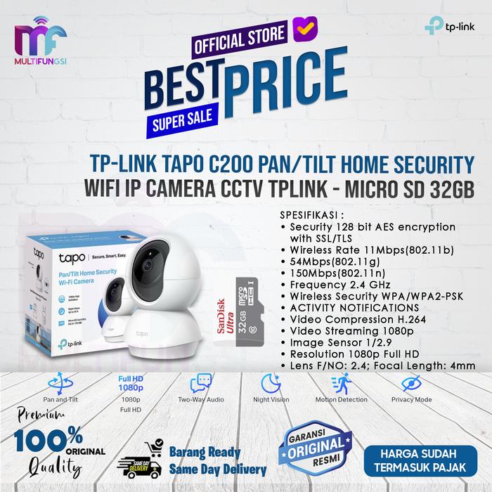 Gambar TP-LINK Tapo C200 Pan/Tilt Home Security WiFi IP Camera CCTV TPLINK - Micro SD 32GB dari Multifungsi Online undefined Tokopedia