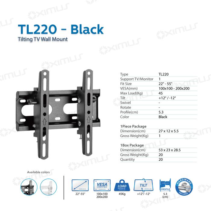 Gambar BRACKET TV LED LCD MONITOR 22 - 55 Inch OXIMUS TL220 WALL MOUNT TILT - Hitam, Seller dari Abditama Official undefined Tokopedia