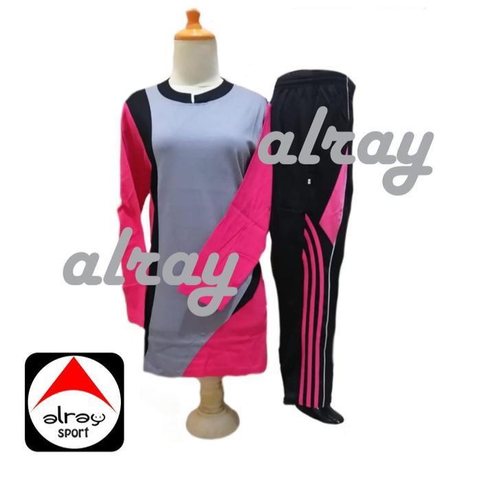 Gambar Setelan olahraga wanita trening pink hitam/atasan lengan panjang - pink hitam, M dari ALray store_NEW undefined Tokopedia