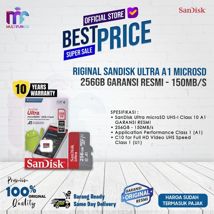 Gambar ORIGINAL SANDISK ULTRA A1 MICROSD 256GB / 512GB / 1TB GARANSI RESMI - 256GB dari Multifungsi Online undefined Tokopedia
