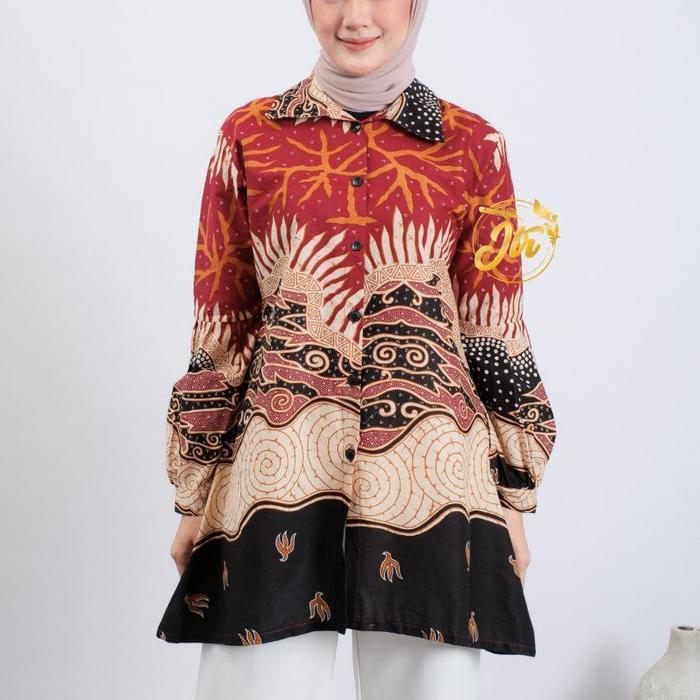 Gambar BATIK JLANTIR JTR SYAHNAZ TUNIK ATASAN BAJU BATIK KANTOR KERJA M L XL - Merah, XL dari Aneka Batik Modern undefined Tokopedia