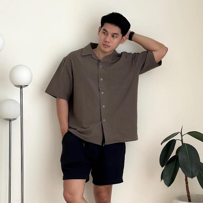 Gambar COZYCLUB Cuban Bowling Shirt Linen Premium - Kemeja Linen Kerah Pria - Dark Grey, M dari Dee Stuff. undefined Tokopedia