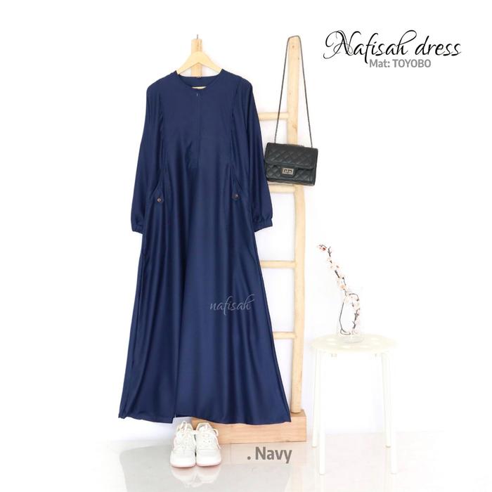 Gambar gamis putih wanita bahan toyobo original / gamis umroh / nafisah abaya - Nafisah Navy, L dari Anaura Fashion Muslim undefined Tokopedia