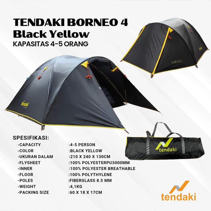 Gambar Tenda Dome Borneo 4 Limited Edition 25th Tenda Camping Outdoor - Black Yellow dari Omah Outdoor Solo undefined Tokopedia