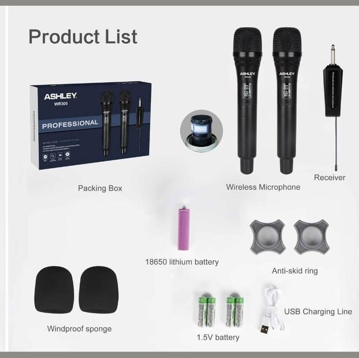 Gambar mic wireless ashley wr300  mik werles ashley wr 300 original - Hitam dari TREND AUDIO undefined Tokopedia
