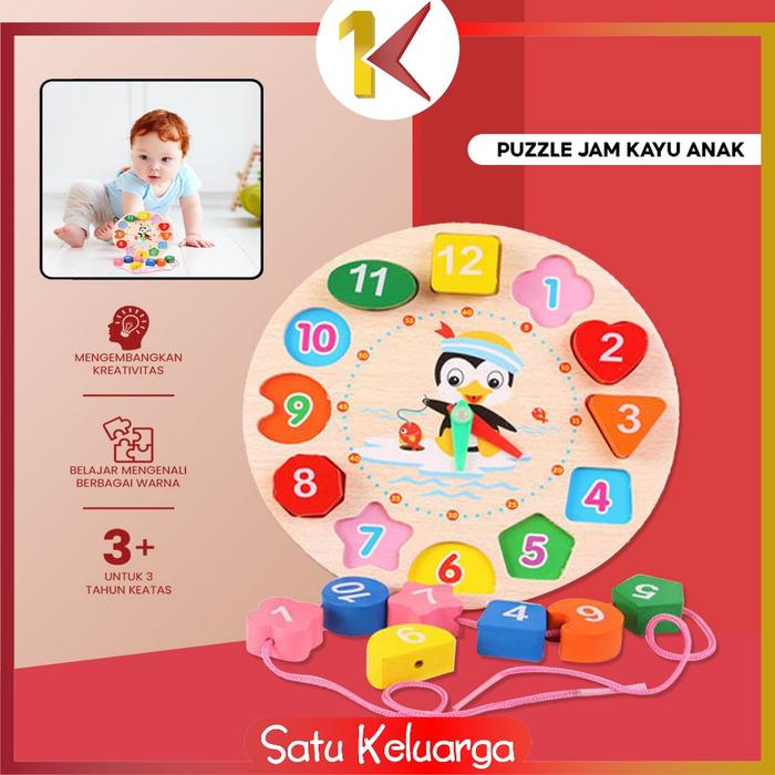 Gambar SK-M330 Mainan Edukasi Anak Puzzle Jam Kayu Motif Penguin Lucu dari Satukeluarga undefined Tokopedia