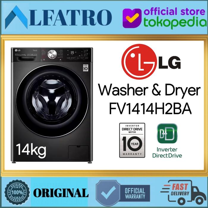Gambar Mesin cuci LG front loading 14Kg FV1414H2BA Dryer 8Kg | FV1413H2BA dari ALFATRO undefined Tokopedia