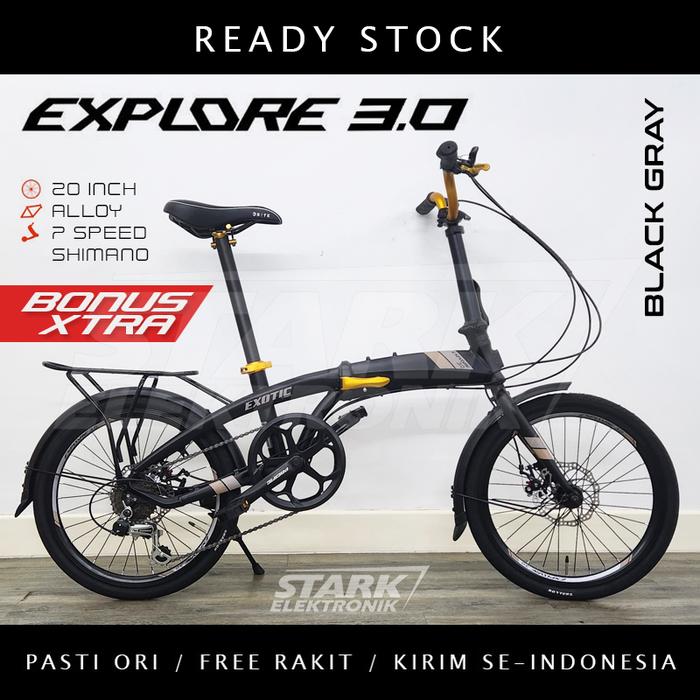 Gambar Exotic EXPLORE 3.0 20 inch Sepeda Lipat Folding Bike Pacific - Black Gray dari StarkElektronik undefined Tokopedia