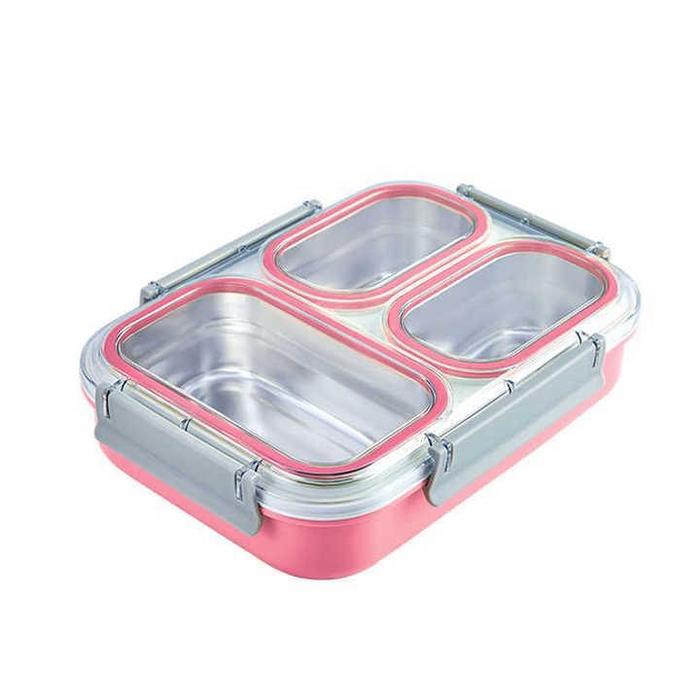 Gambar Kotak Makan Stainless Bersilikon Seel Di Bagian Tutup Anti Tumpah Anti Bocor Anti Bercampur / Lunch Box Sekat 3 - Pink, Tanpa Bubble dari Oddstore168 undefined Tokopedia