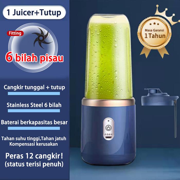 Gambar Blender Portable Mini Juicer 400ML 6 Blades 2400mah Rechargeable USB - Blue Single cup dari Rocket- undefined Tokopedia
