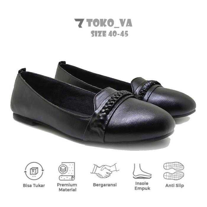 Flat Shoes Full Black Big Size 40-45 Besar Sepatu Formal Wanita AL186  H, 42
