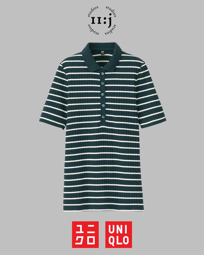 Gambar Polo UNIQLO Women Striped Ribbed Short Sleeve Polo Shirt Original Asli - Navy White, M dari 11J STUDIOS undefined Tokopedia