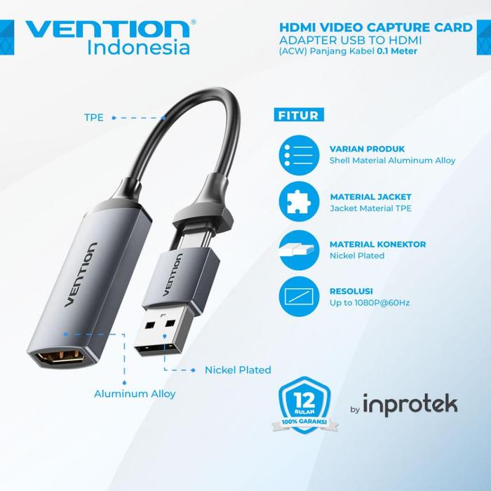 Gambar Vention HDMI Video Capture Card USB to HDMI Game Capture for Streaming - ACW - USB-A+C dari CV SAKURA MAJU undefined Tokopedia