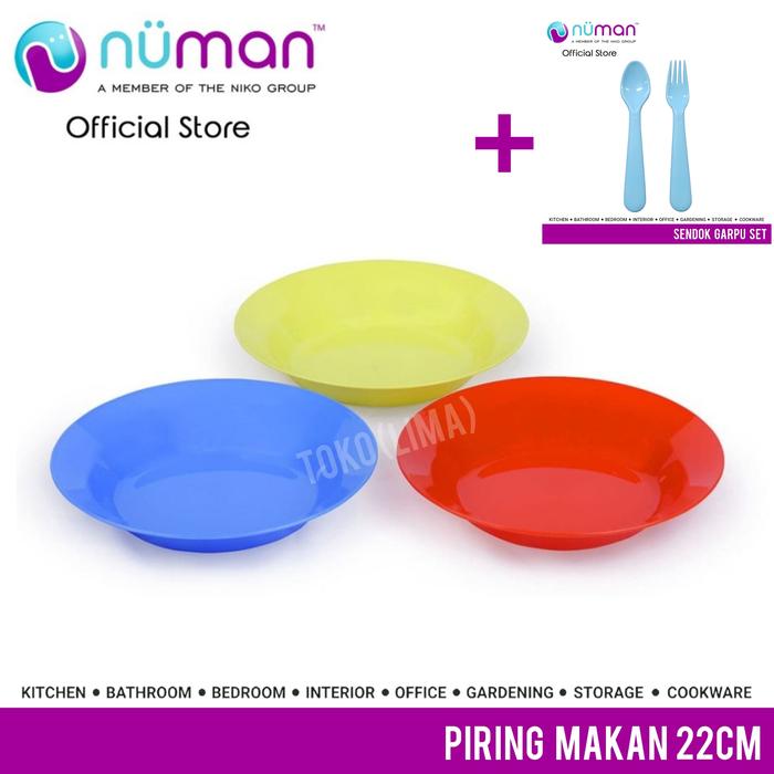 Gambar Piring Makan Plastik Numan K10-002 9 Inch 22cm Merah Hijau Biru Warna - +K11-002 SENDOK dari Toko Lima_NEW undefined Tokopedia