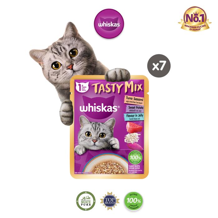Gambar WHISKAS Tasty Mix Makanan Kucing Basah Pouch Adult 70gr - Isi 7 - Sasami Potato dari Whiskas Indonesia undefined Tokopedia