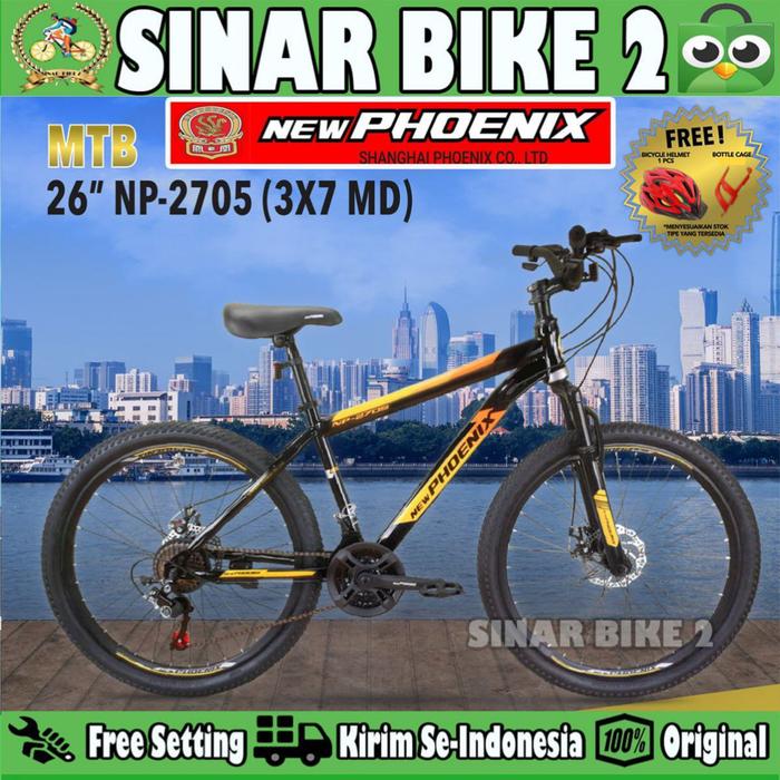 Gambar Sepeda Gunung MTB PHOENIX NP-2705 Ukuran 24 & 26 Inch 3x7 Speed - Black Orange, 24 Inch dari Sinar Bike 2 undefined Tokopedia