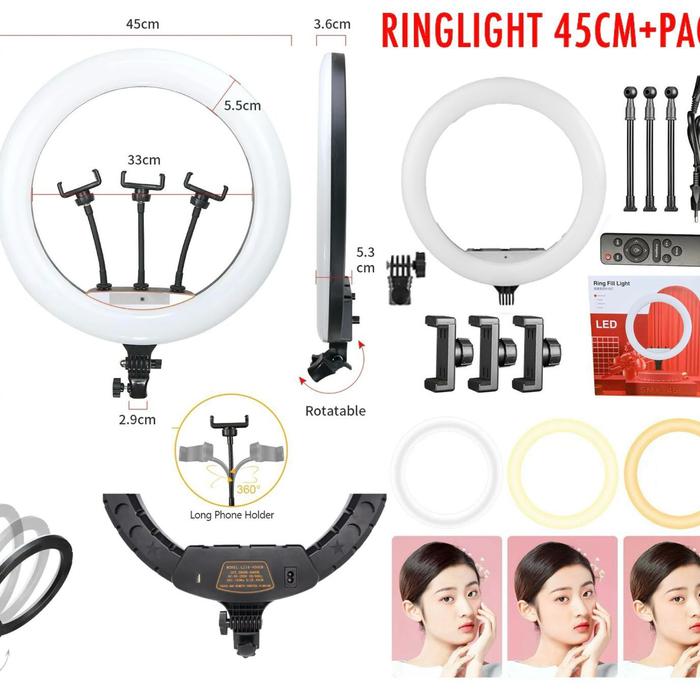 Gambar RINGLIGHT 45CM TRIPOD 2,1M 3 HOLDER HP REMOTE RING LIGHT LED 45 CM 2M - RINGLIGHT 45CM dari HJ collectionnn undefined Tokopedia
